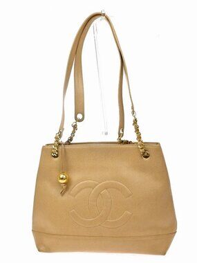 CHANEL CC Chain Shoulder Bag Grained Calfskin Leather Beige GHW 669RP218